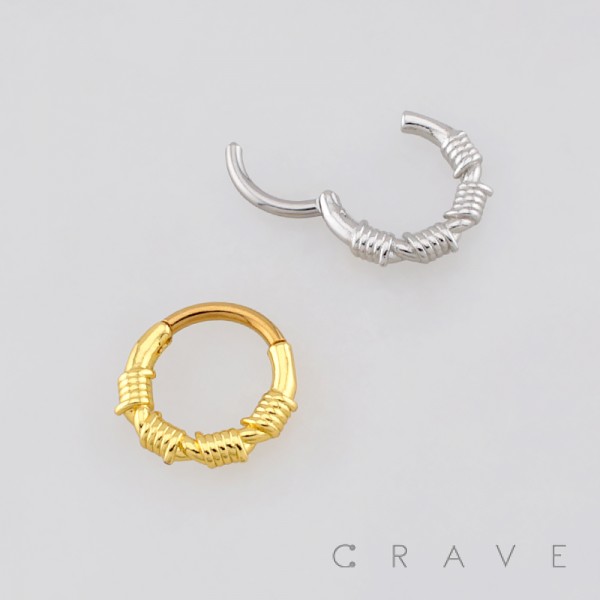POLISHED BARB WIRE COIL WRAP SEPTUM CLICKER RING 316L SURGICAL STEEL